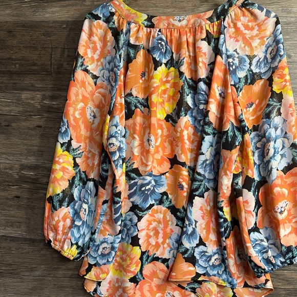 LC Lauren Conrad Vibrant Floral Blouse - Orange, Blue, Yellow - Picture 2 of 6